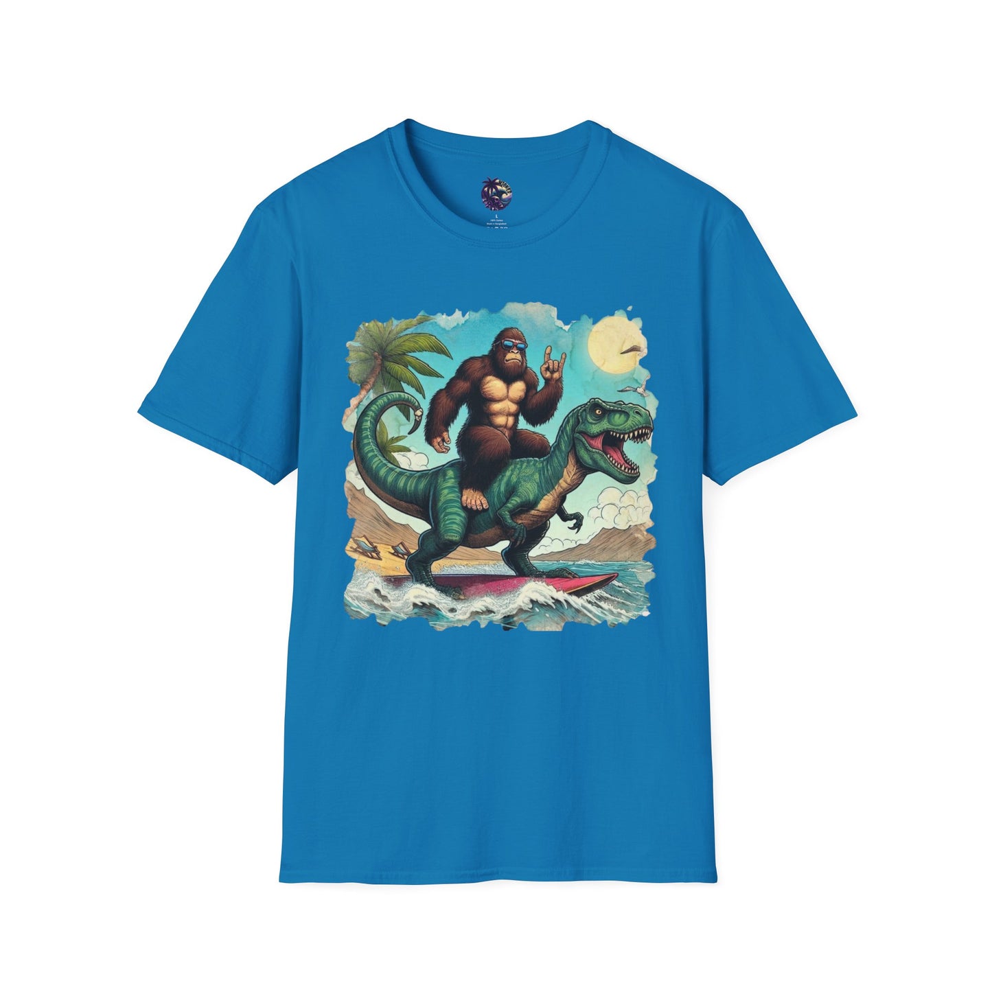 T-rex and Bigfoot Surfing Unisex T-Shirt