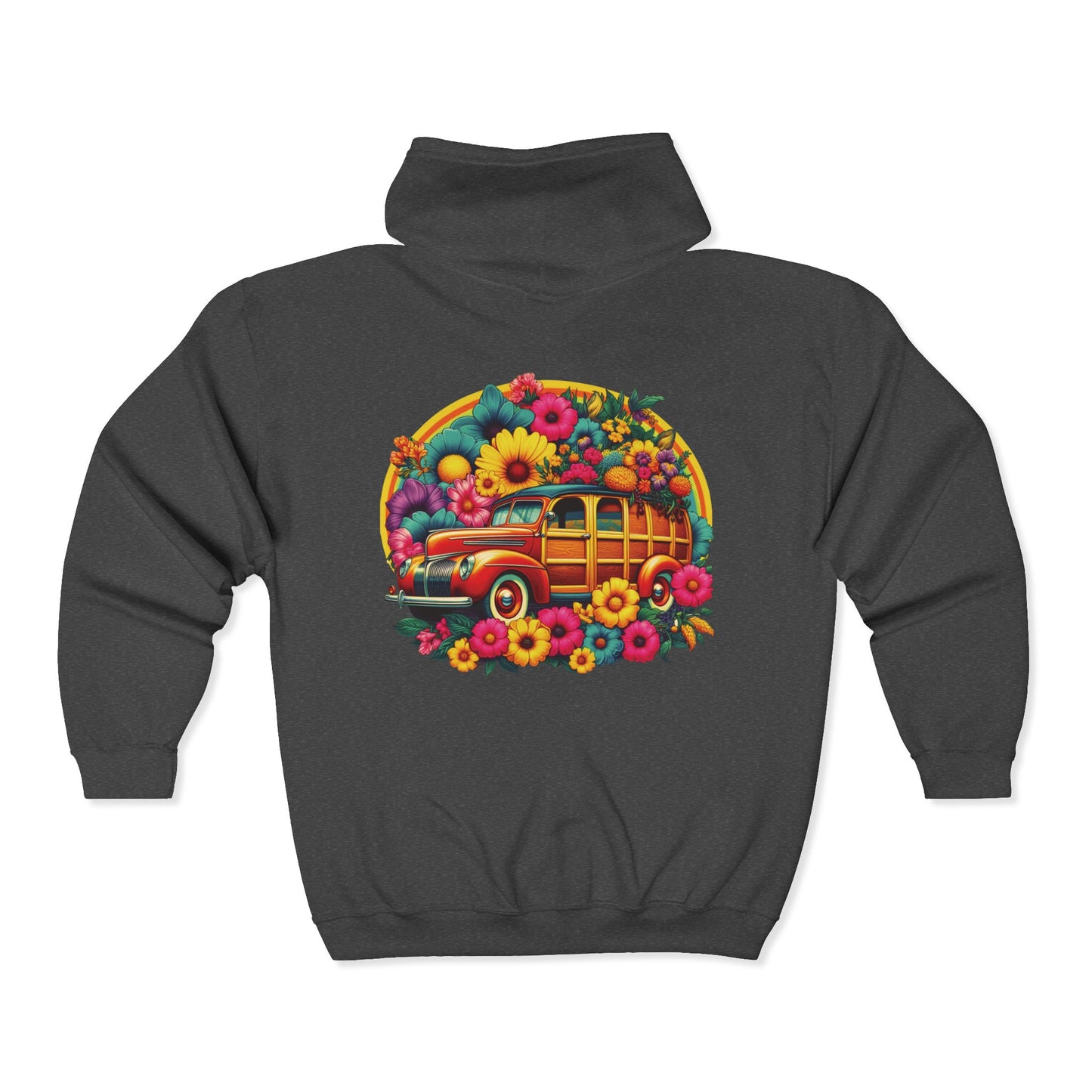 Retro Floral Woody Unisex Zip-Up Hoodie