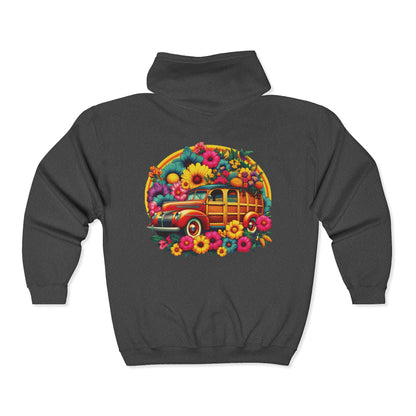 Retro Floral Woody Unisex Zip-Up Hoodie