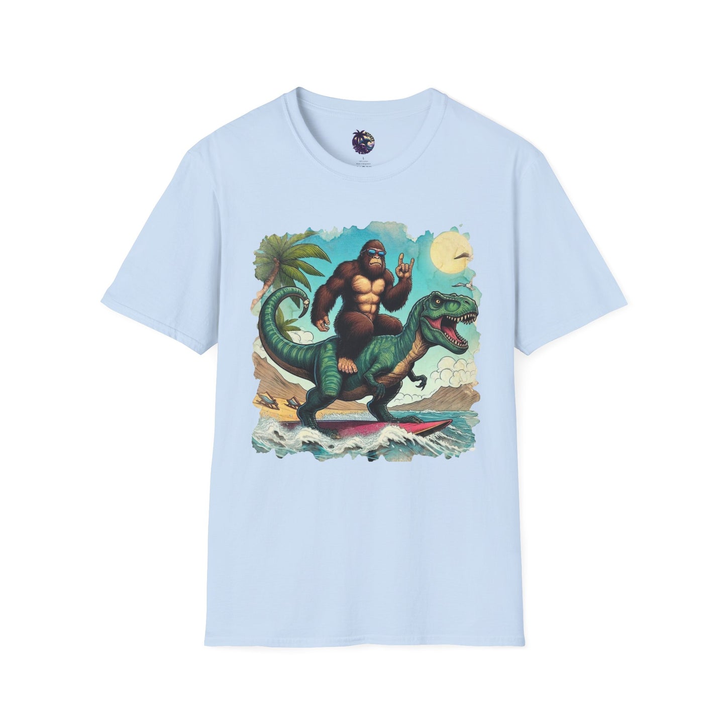 T-rex and Bigfoot Surfing Unisex T-Shirt