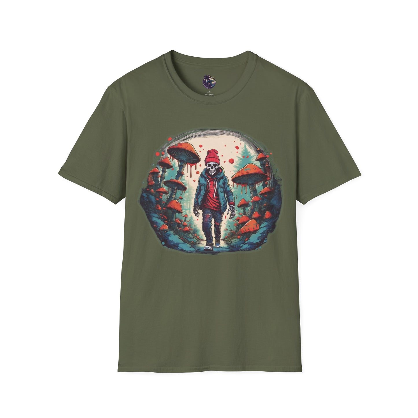 Skeleton Beanie in a Mushroom Forest Unisex T-Shirt