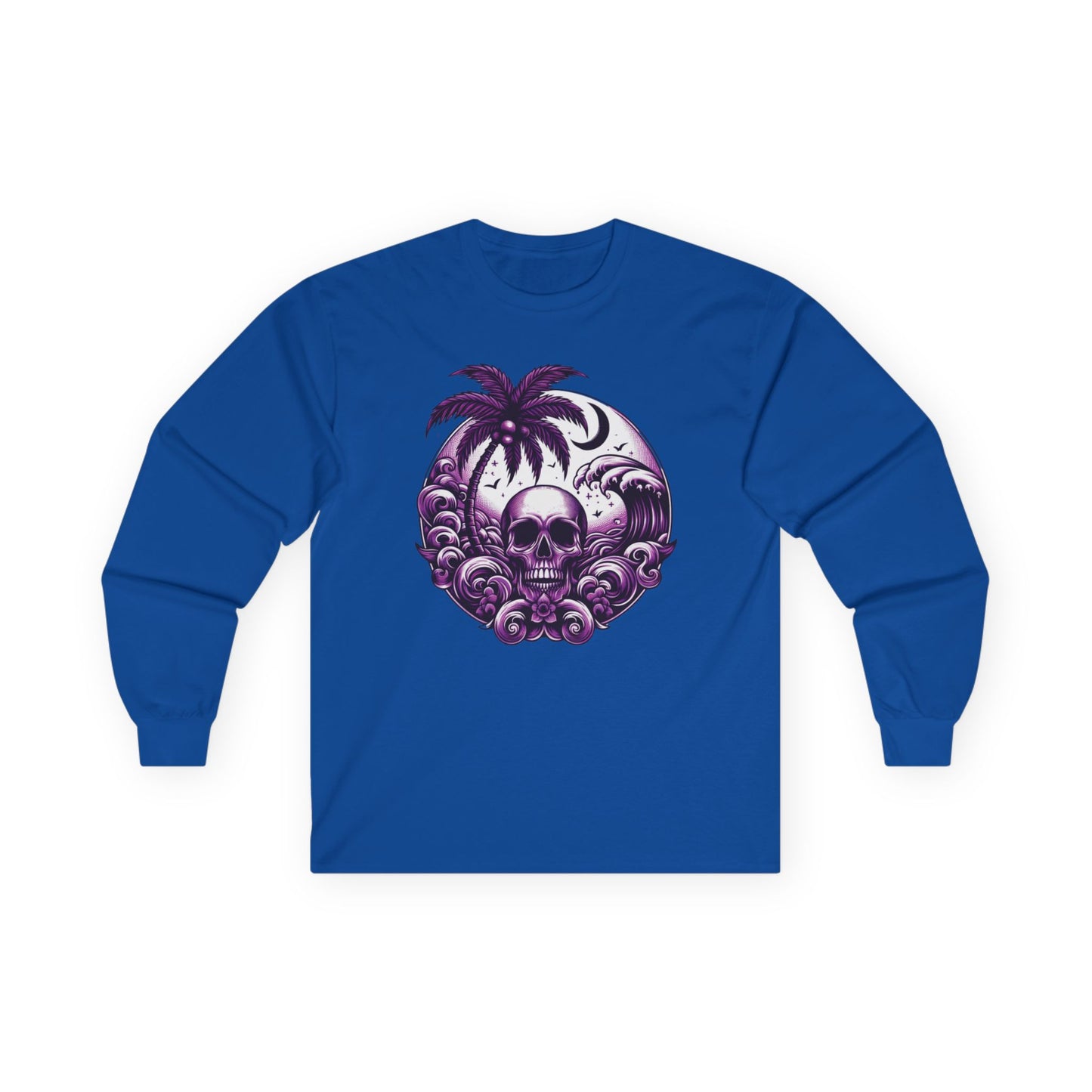 Purple Skull Waves Unisex Long Sleeve Shirt