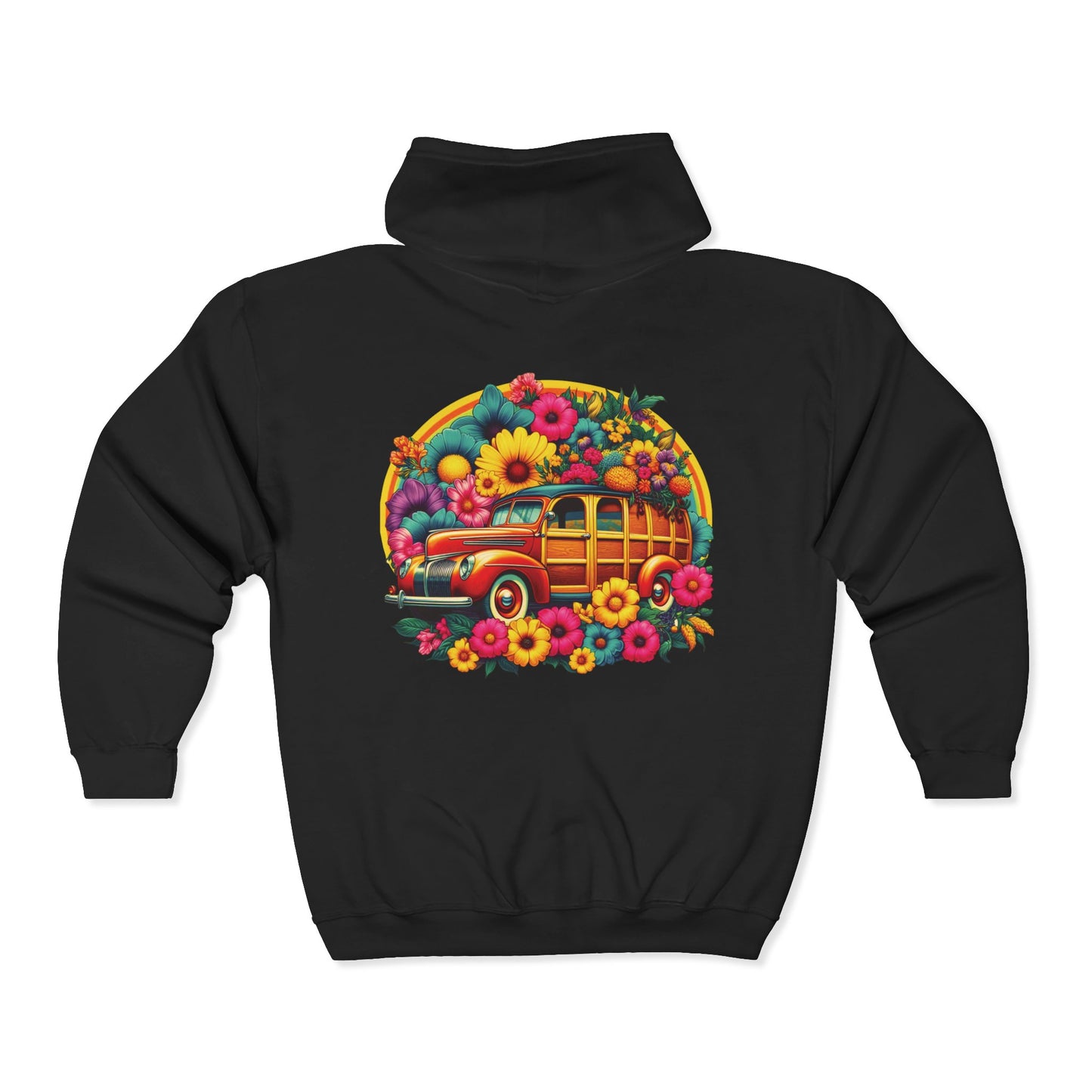 Retro Floral Woody Unisex Zip-Up Hoodie