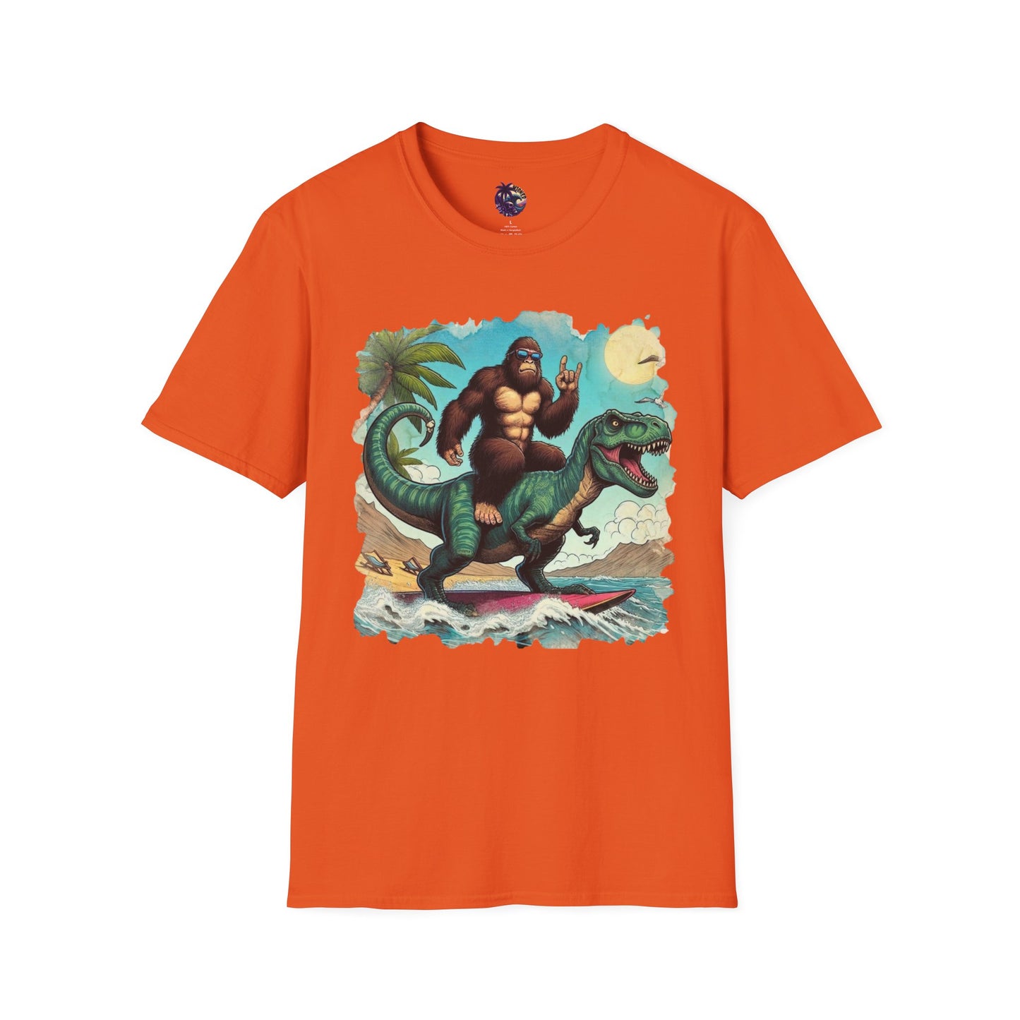 T-rex and Bigfoot Surfing Unisex T-Shirt
