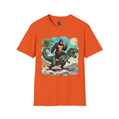 T-rex and Bigfoot Surfing Unisex T-Shirt