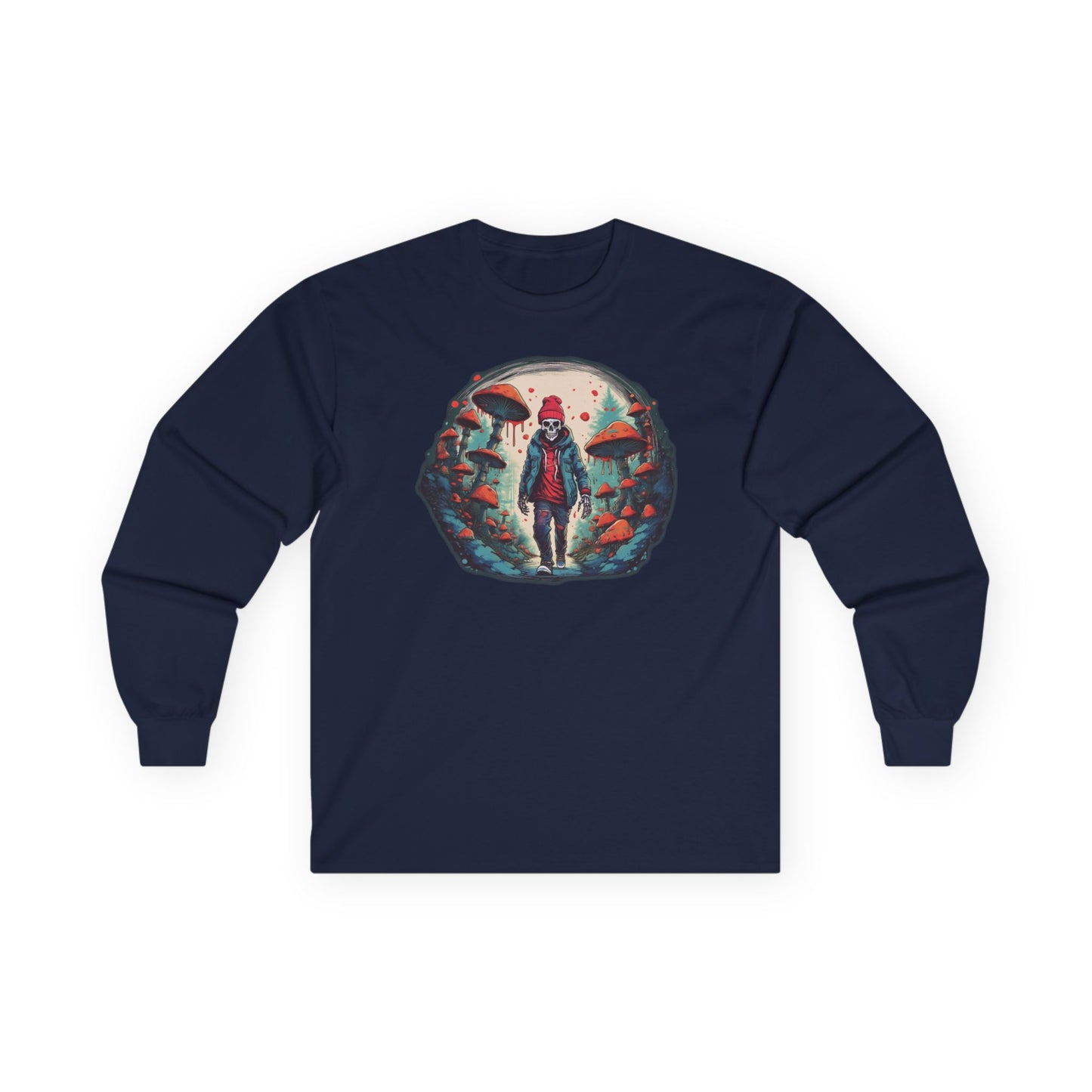 Skeleton Beanie in a Mushroom Forest Unisex Long Sleeve Shirt