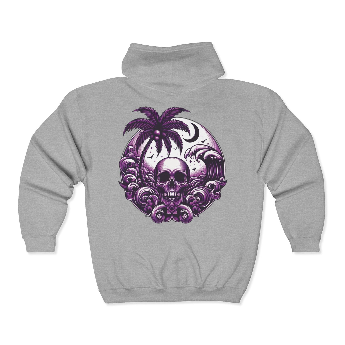 Purple Skull Waves Unisex Zip-Up Hoodie