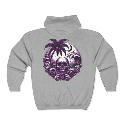 Purple Skull Waves Unisex Zip-Up Hoodie