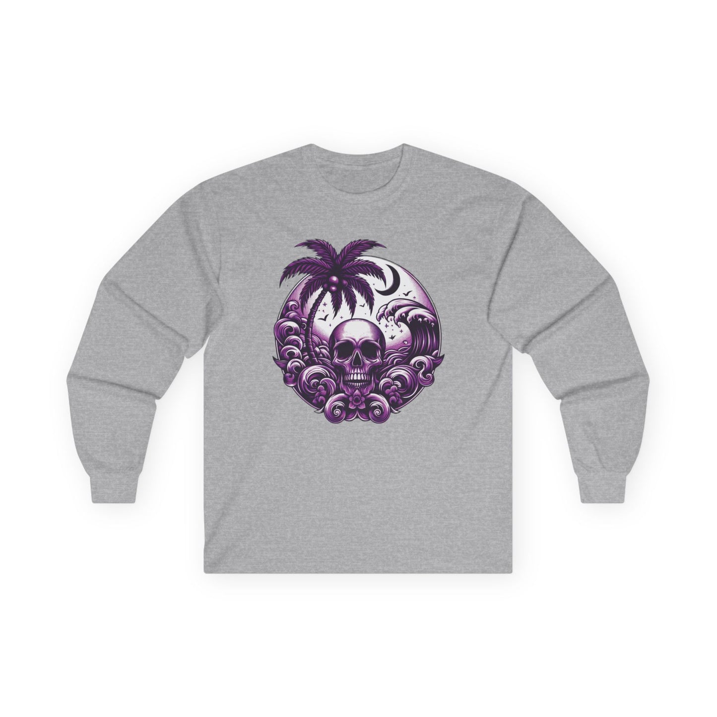 Purple Skull Waves Unisex Long Sleeve Shirt