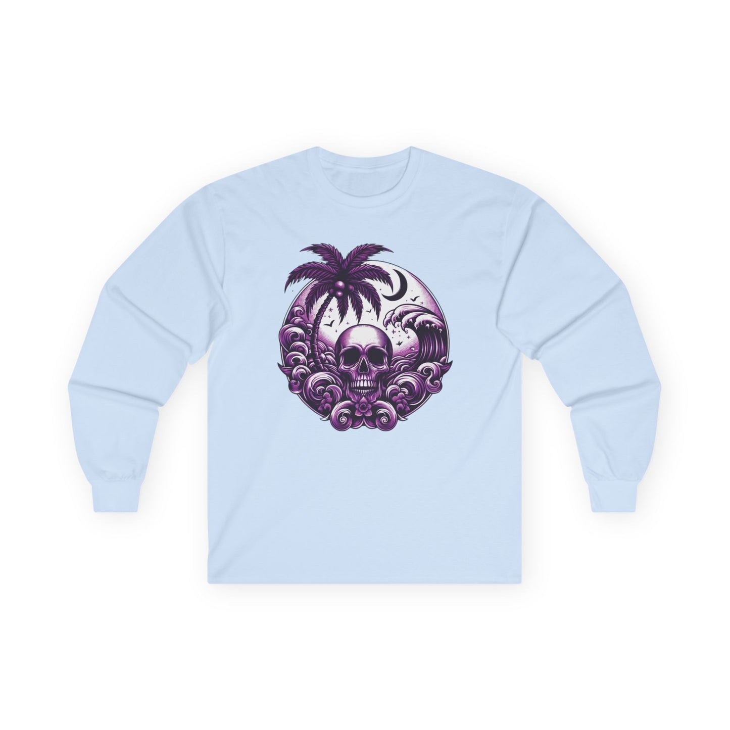 Purple Skull Waves Unisex Long Sleeve Shirt