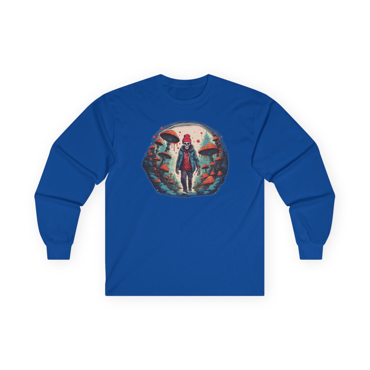 Skeleton Beanie in a Mushroom Forest Unisex Long Sleeve Shirt