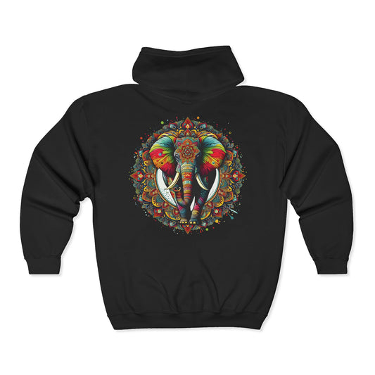 Elephant Mandala Unisex Zip-Up Hoodie