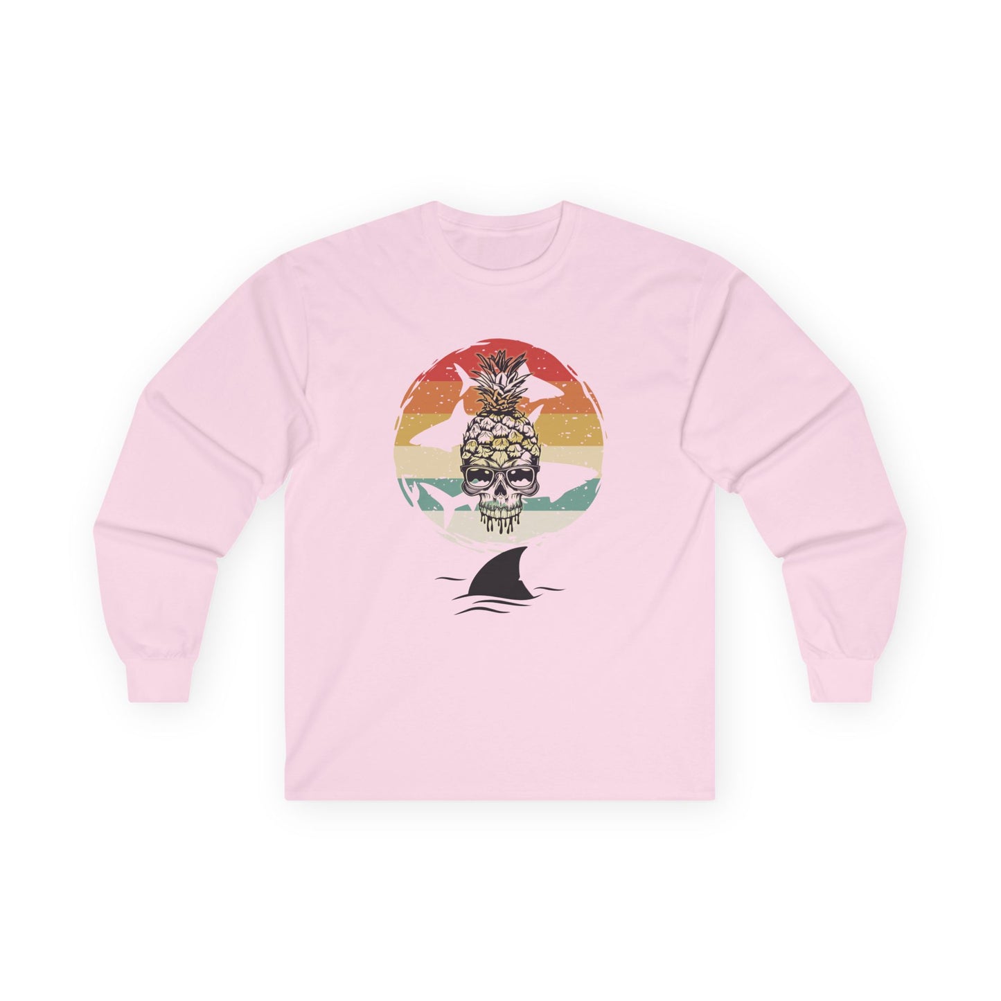 Pineapple Skull Sunset Shark Fin Unisex Long Sleeve Shirt
