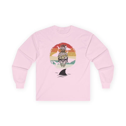 Pineapple Skull Sunset Shark Fin Unisex Long Sleeve Shirt