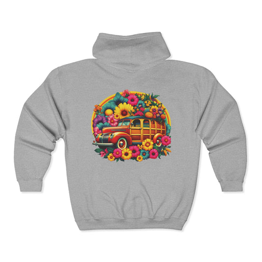 Retro Floral Woody Unisex Zip-Up Hoodie