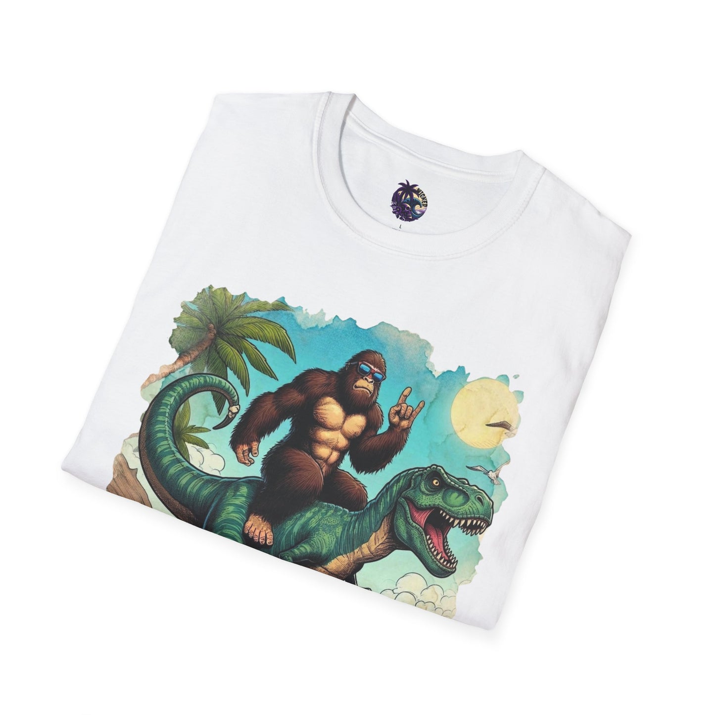 T-rex and Bigfoot Surfing Unisex T-Shirt