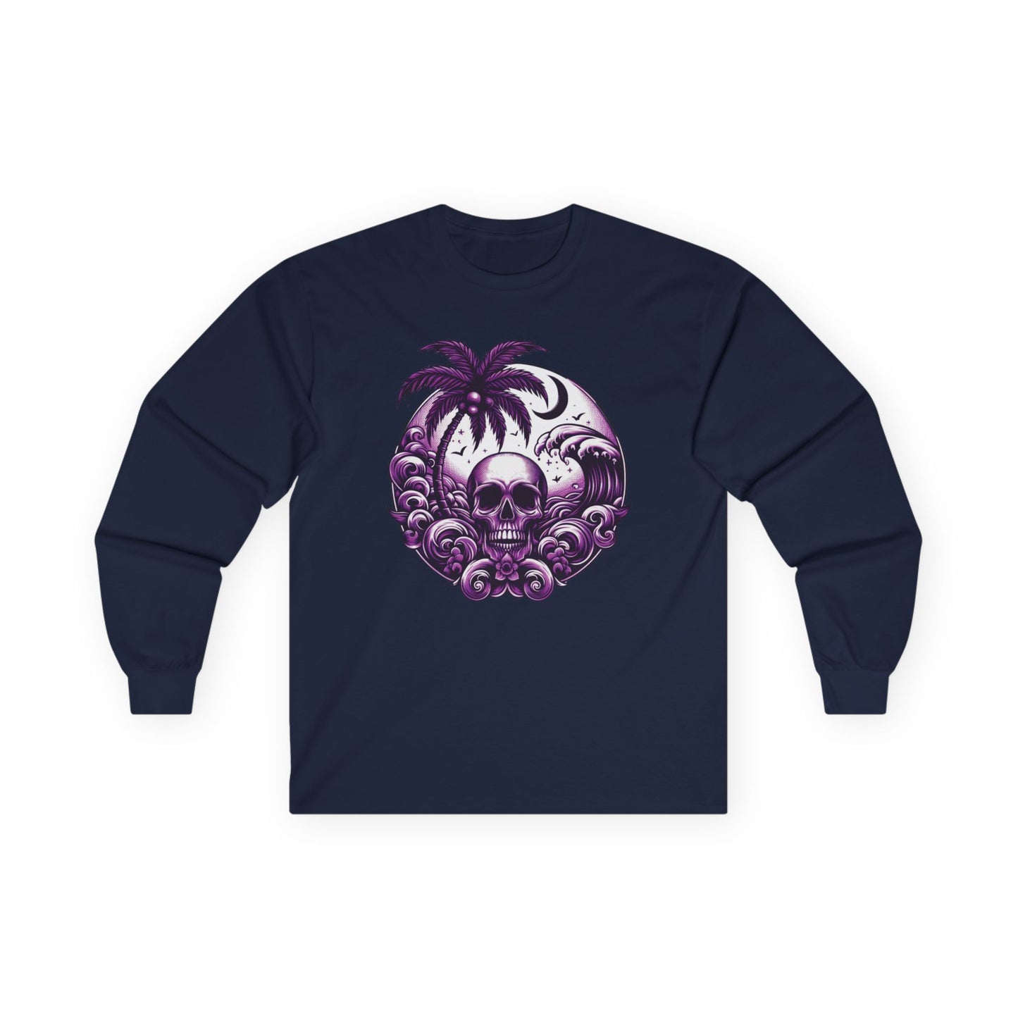 Purple Skull Waves Unisex Long Sleeve Shirt
