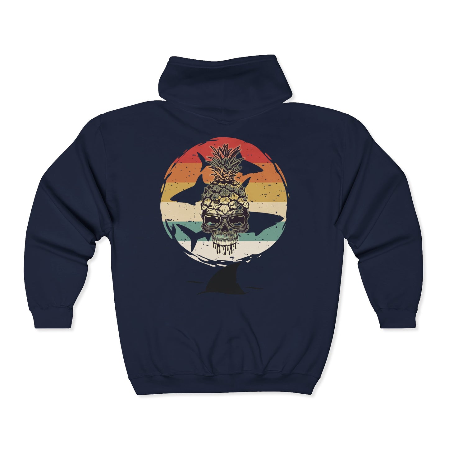 Pineapple Skull Sunset Shark Fin Unisex Zip-Up Hoodie