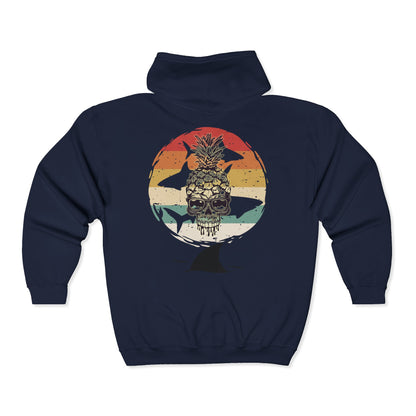Pineapple Skull Sunset Shark Fin Unisex Zip-Up Hoodie