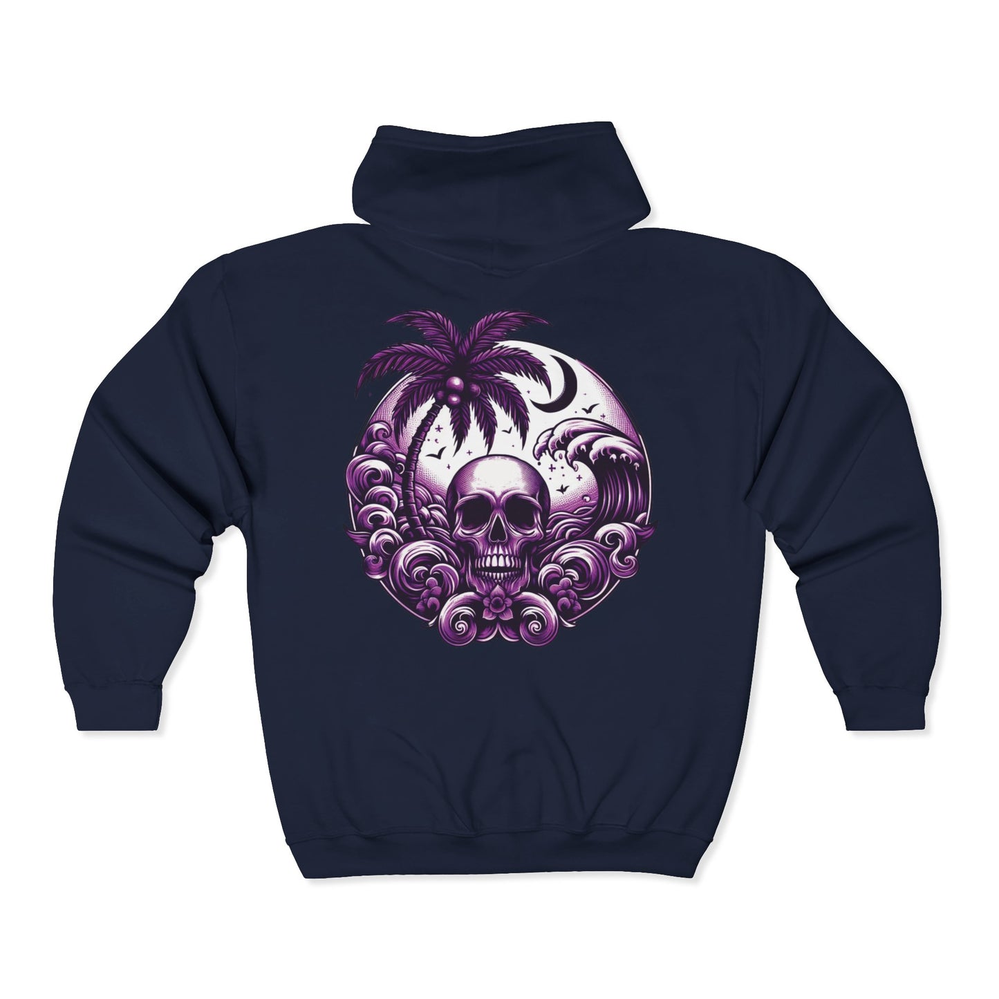 Purple Skull Waves Unisex Zip-Up Hoodie