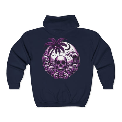Purple Skull Waves Unisex Zip-Up Hoodie