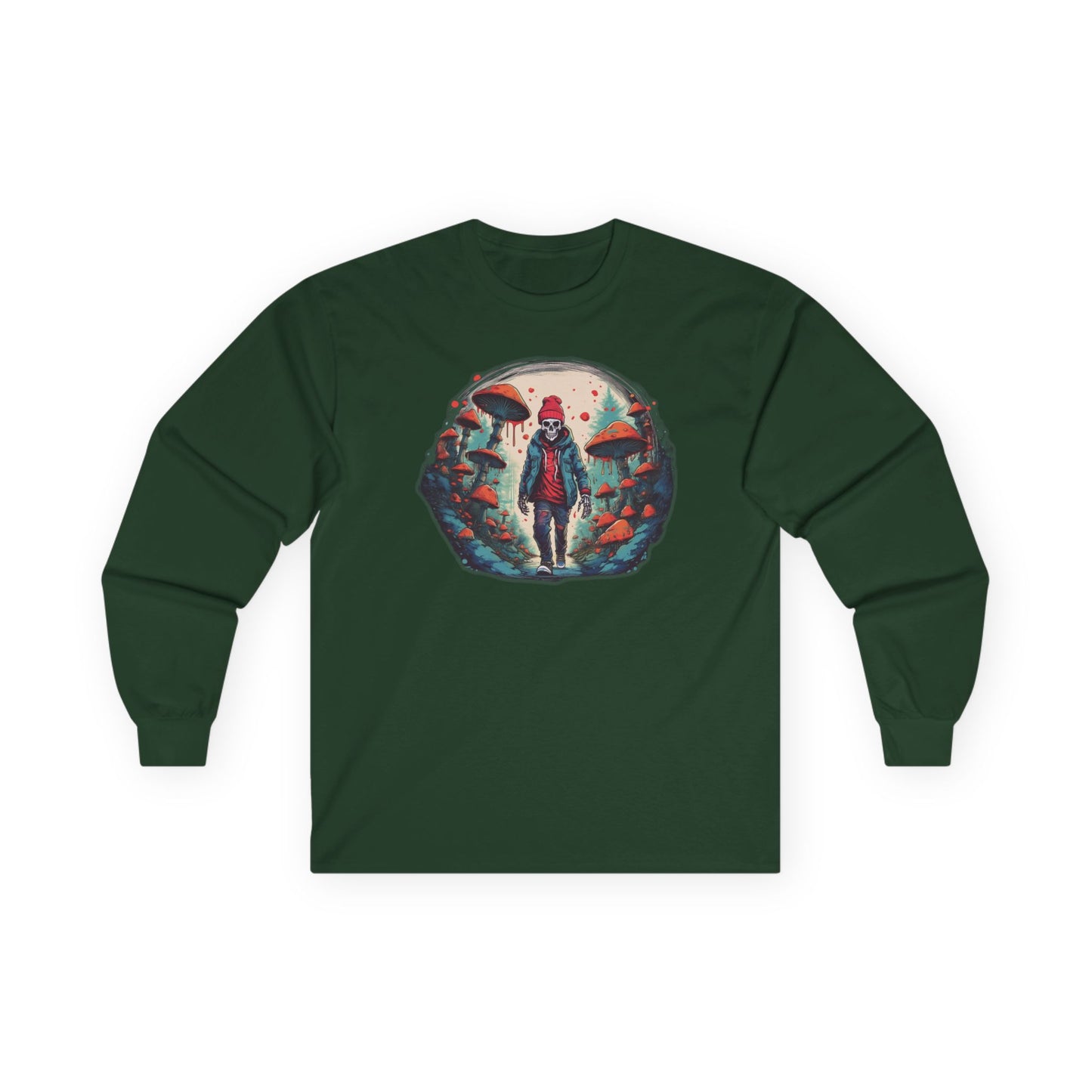 Skeleton Beanie in a Mushroom Forest Unisex Long Sleeve Shirt
