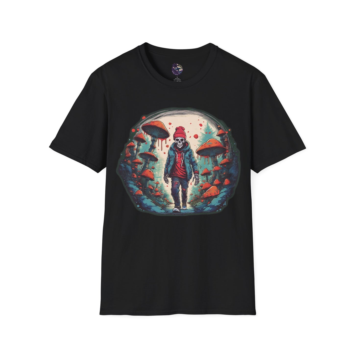 Skeleton Beanie in a Mushroom Forest Unisex T-Shirt