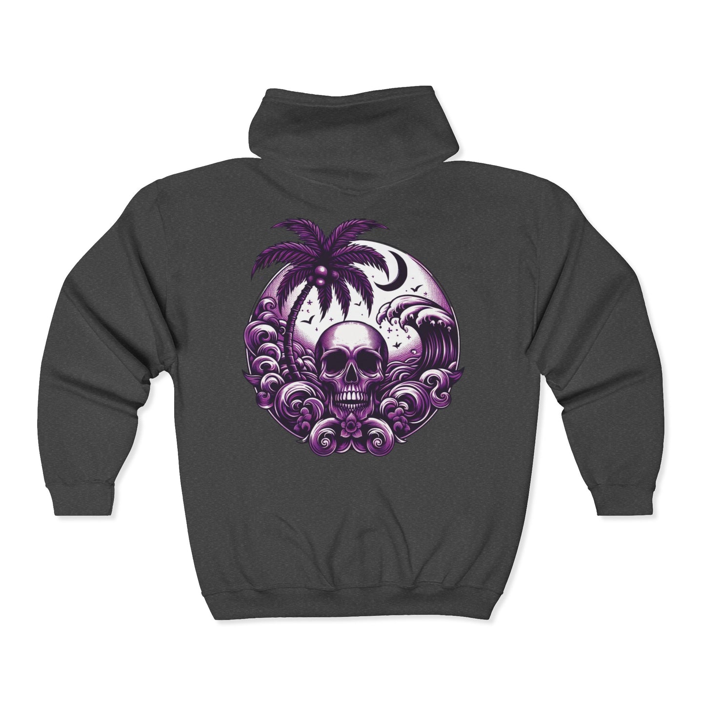 Purple Skull Waves Unisex Zip-Up Hoodie