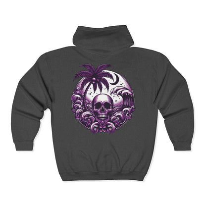Purple Skull Waves Unisex Zip-Up Hoodie