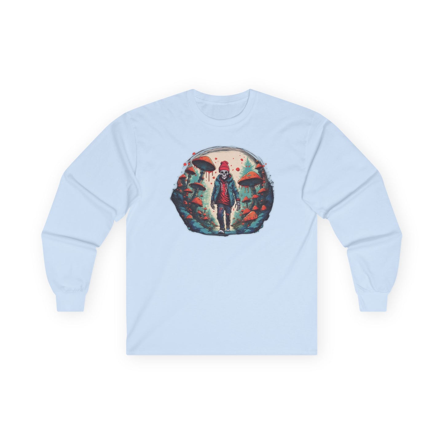 Skeleton Beanie in a Mushroom Forest Unisex Long Sleeve Shirt
