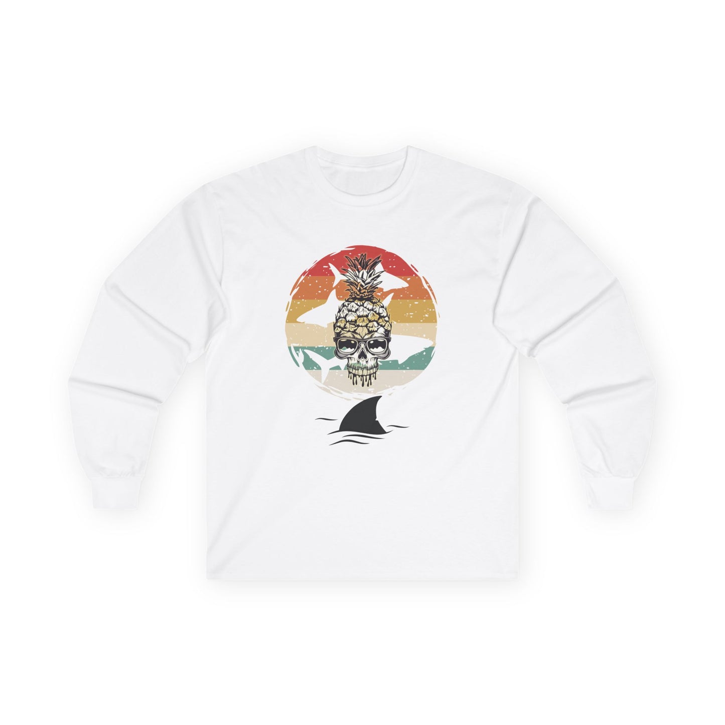 Pineapple Skull Sunset Shark Fin Unisex Long Sleeve Shirt