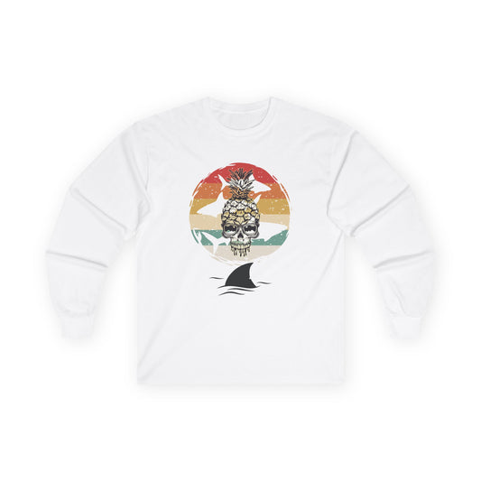 Pineapple Skull Sunset Shark Fin Unisex Long Sleeve Shirt