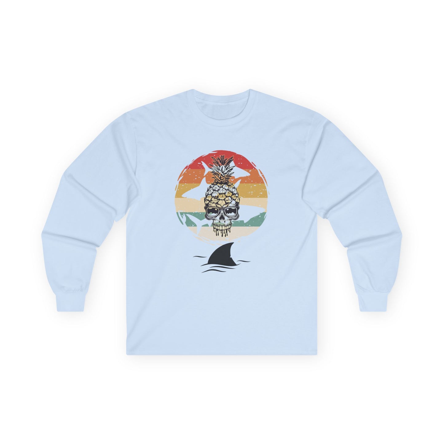 Pineapple Skull Sunset Shark Fin Unisex Long Sleeve Shirt