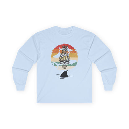 Pineapple Skull Sunset Shark Fin Unisex Long Sleeve Shirt