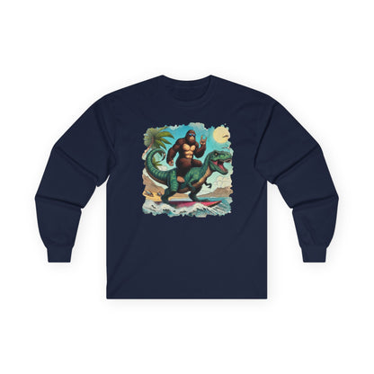T-rex and Bigfoot Surfing Unisex Long Sleeve Shirt