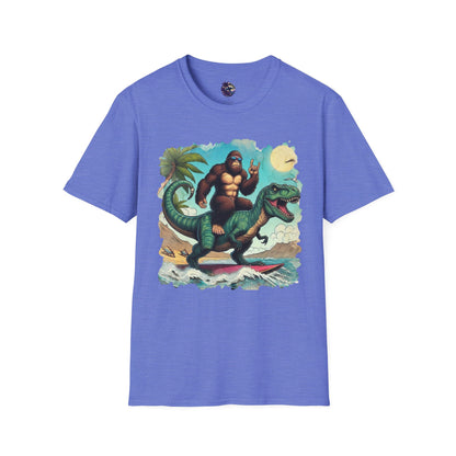 T-rex and Bigfoot Surfing Unisex T-Shirt