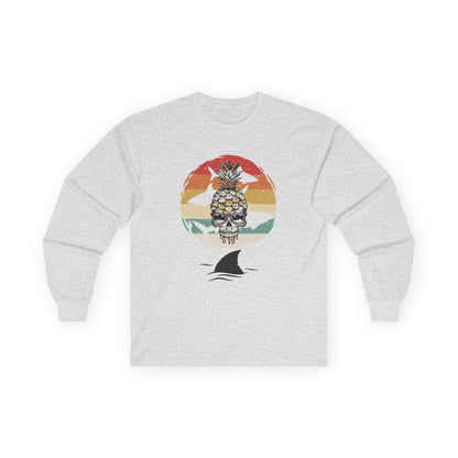 Pineapple Skull Sunset Shark Fin Unisex Long Sleeve Shirt