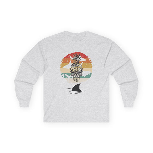 Pineapple Skull Sunset Shark Fin Unisex Long Sleeve Shirt