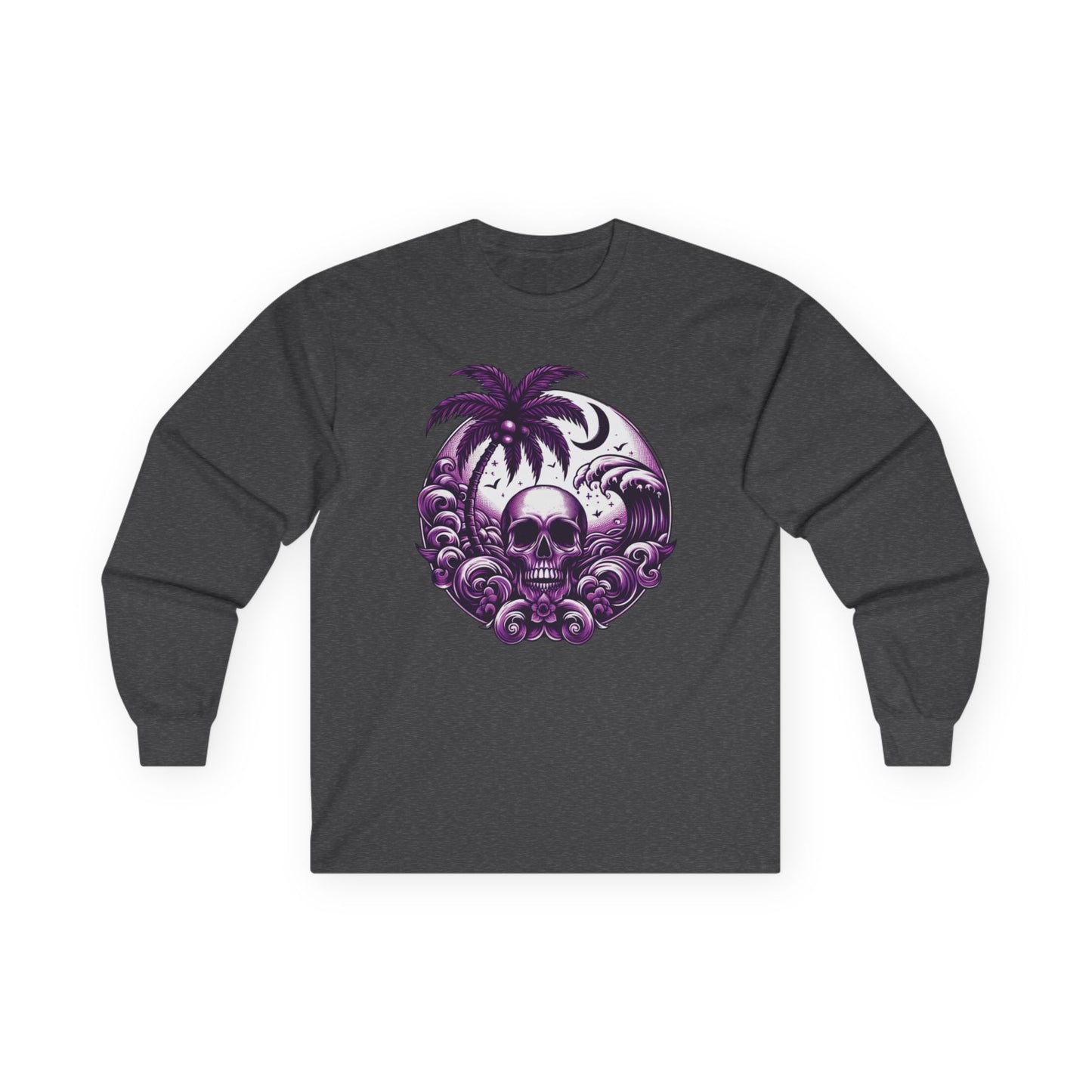 Purple Skull Waves Unisex Long Sleeve Shirt