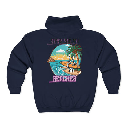 Stay Salty Beaches Unisex Zip-Up Hoodie