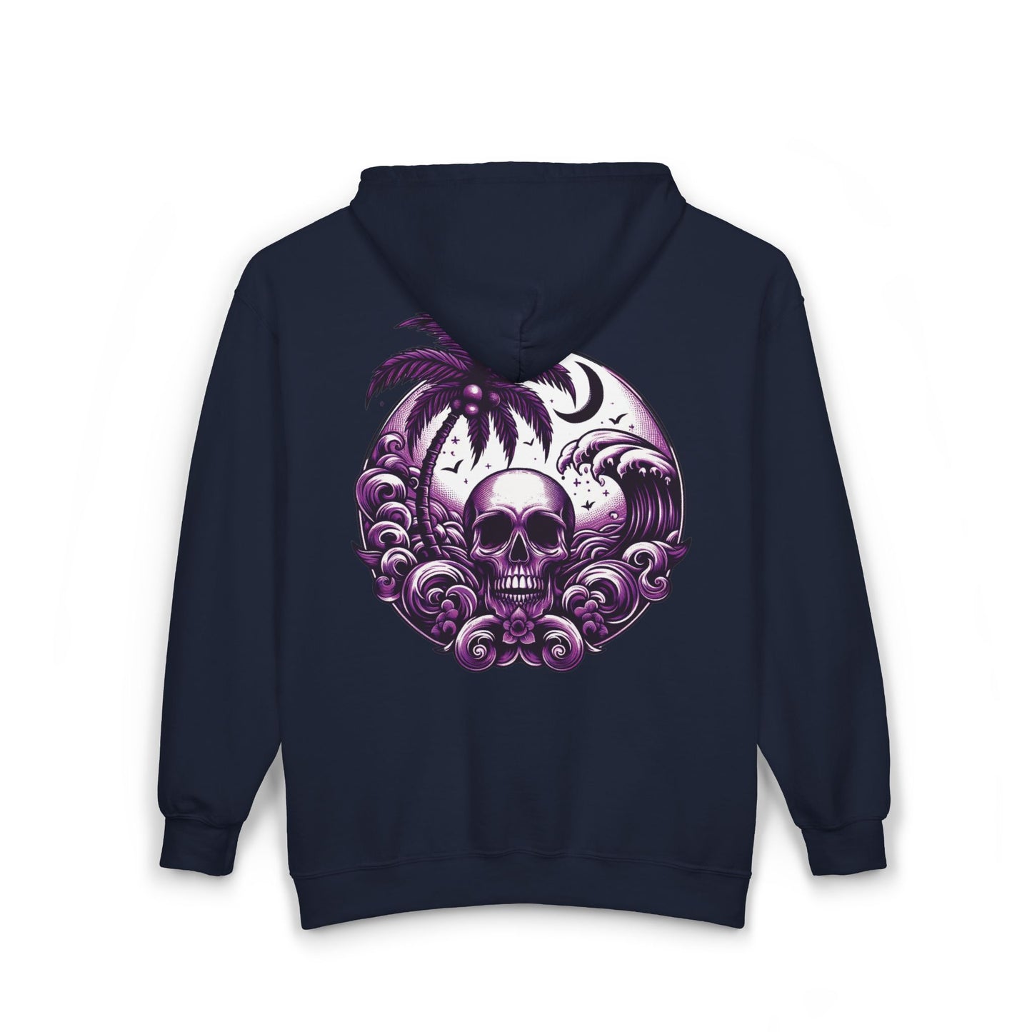 Purple Skull Waves Unisex Zip-Up Hoodie