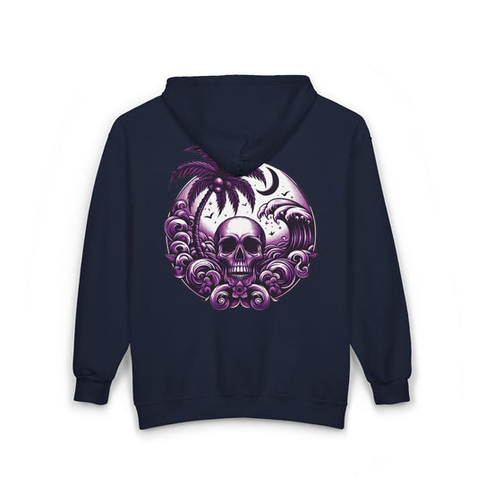 Purple Skull Waves Unisex Zip-Up Hoodie