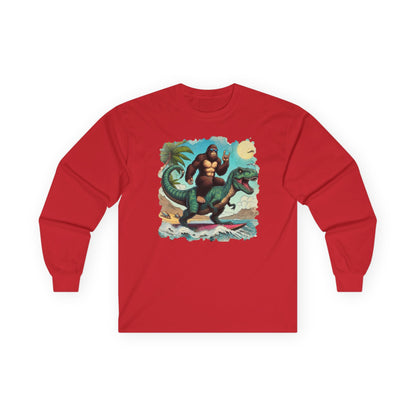 T-rex and Bigfoot Surfing Unisex Long Sleeve Shirt