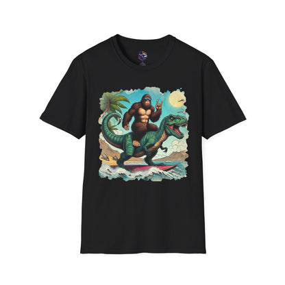 T-rex and Bigfoot Surfing Unisex T-Shirt