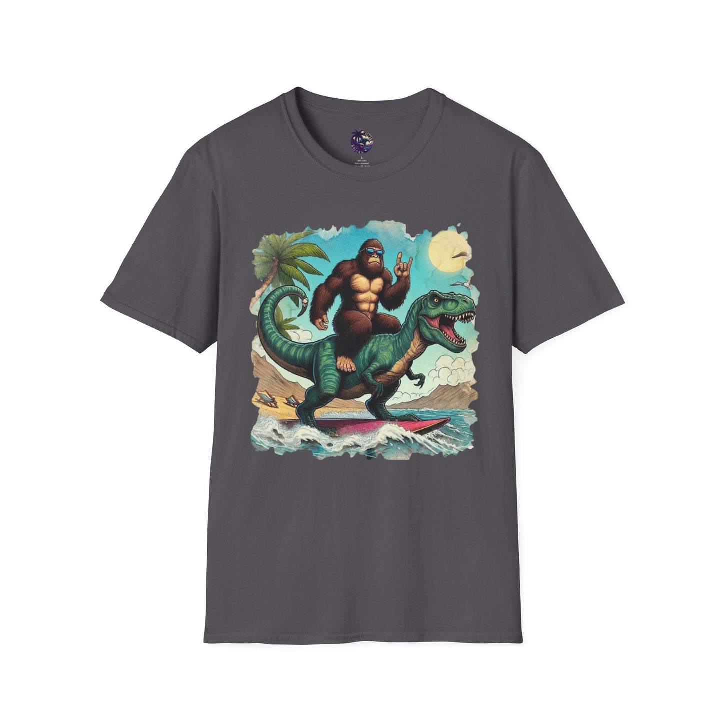 T-rex and Bigfoot Surfing Unisex T-Shirt