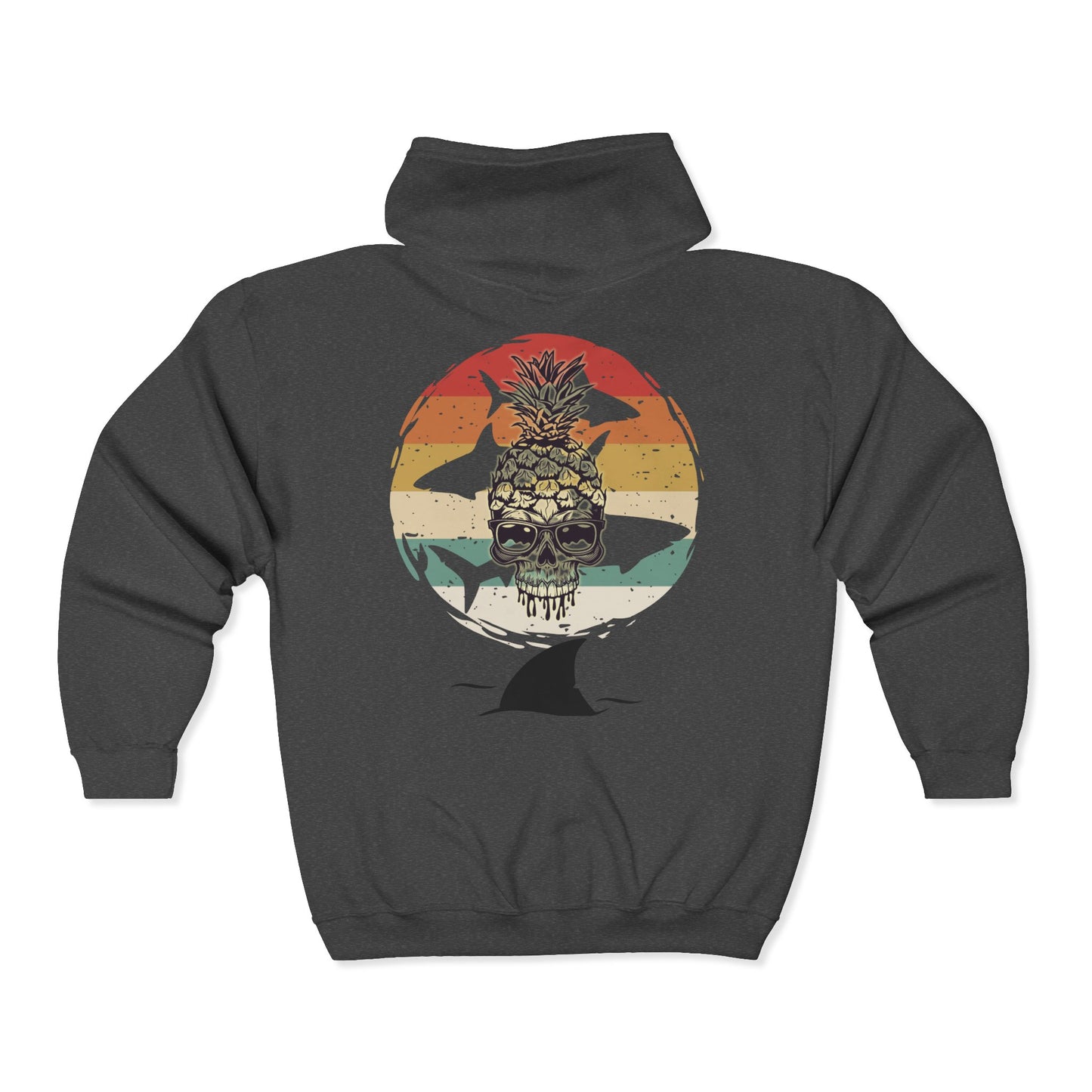 Pineapple Skull Sunset Shark Fin Unisex Zip-Up Hoodie