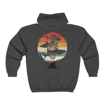 Pineapple Skull Sunset Shark Fin Unisex Zip-Up Hoodie
